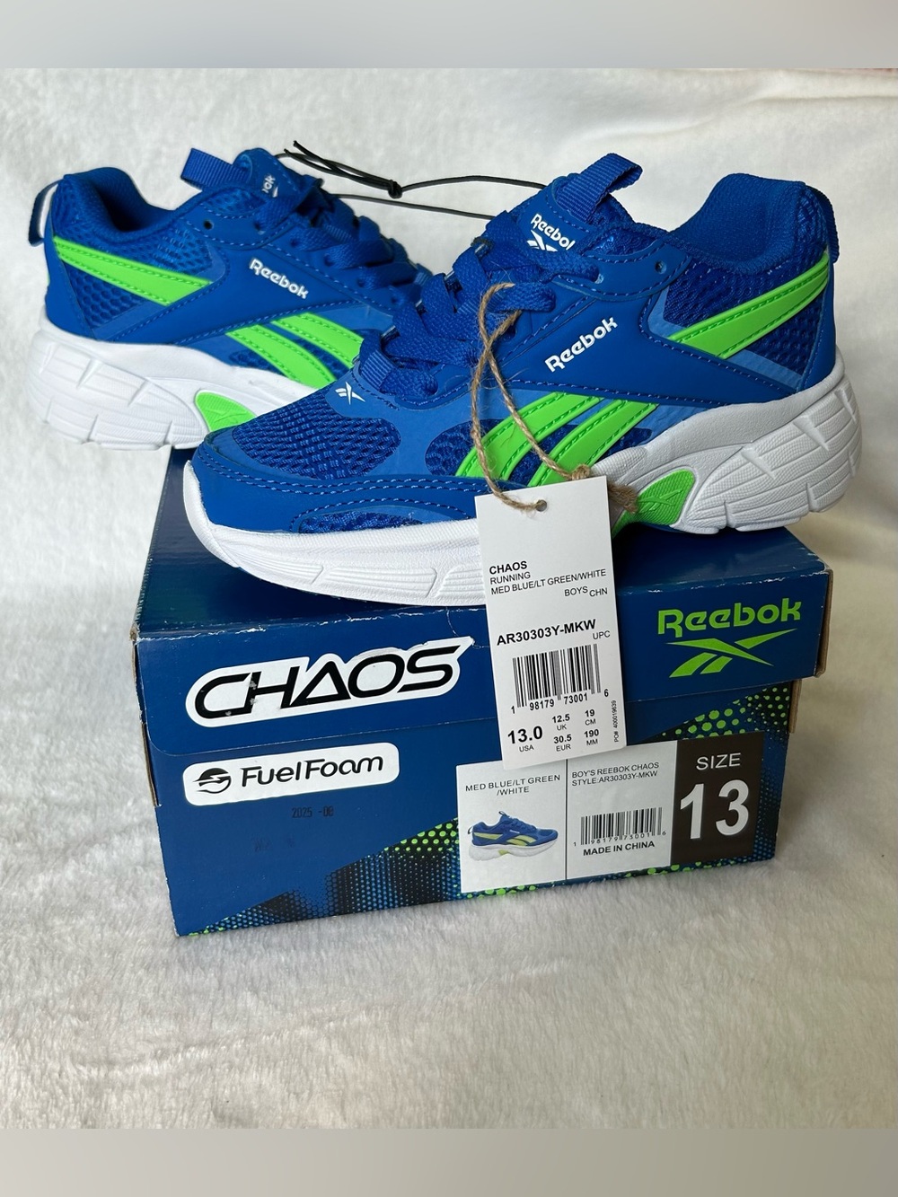 Reebok Kids Blue Sneakers with Neon Green Accents